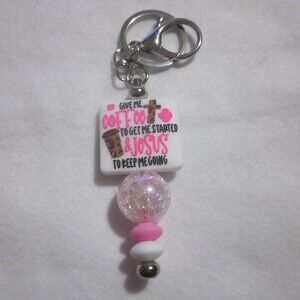 Pink and White Faith Based Beaded Keychain | Bag Charm.